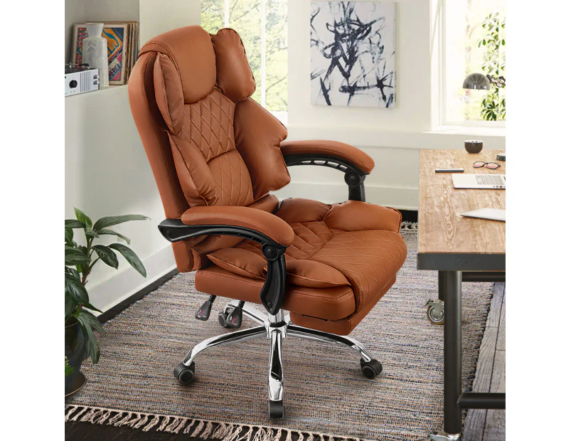 Furb Ergonomic Reclining Executive Office Chair Footrest Height Adjustable Gaming Chair Brown