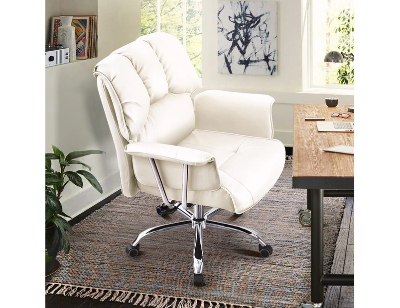Furb Executive Office Chair PU Leather Mid-Back Thick Back Padded Seat Support Recliner White
