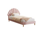 Oikiture Bed Frame Single Size Scallop-Shape Bedhead Pink Velvet