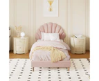 Oikiture Bed Frame Single Size Scallop-Shape Bedhead Pink Velvet