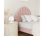 Oikiture Bed Frame Single Size Scallop-Shape Bedhead Pink Velvet