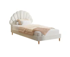 Oikiture Bed Frame Single Size Scallop-Shape Bedhead White Boucle