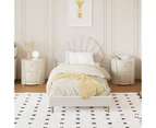 Oikiture Bed Frame Single Size Scallop-Shape Bedhead White Boucle