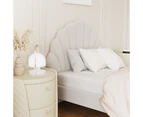 Oikiture Bed Frame Single Size Scallop-Shape Bedhead White Boucle