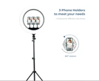 19" Ring Light with 210cm Tripod stand, 3 phone holder chips and bag