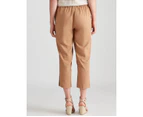 Noni B - Womens Pants - Brown Summer Full Length - Linen - Fashion Trousers - Solid Burro - High Waist - Pull On - Casual Work Clothes - Office Wear - Brown