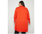 AUTOGRAPH - Plus Size - Womens Jumper -  Long Sleeve Long Line Ribbed Detail Light Weight Knit Cardigan - Rust