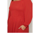 AUTOGRAPH - Plus Size - Womens Dress -  3/4 Sleeve Shirred Tiered Maxi Woven Dress - Rust