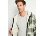 RIVERS - Mens Jacket -  Polar Fleece Check Zip Shacket With Hood - Sage Check