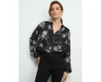 Liz Jordan - Womens Tops -  Floral Shirt - Black