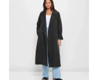 Button Front Longline Trench Coat - Lily Loves - Black