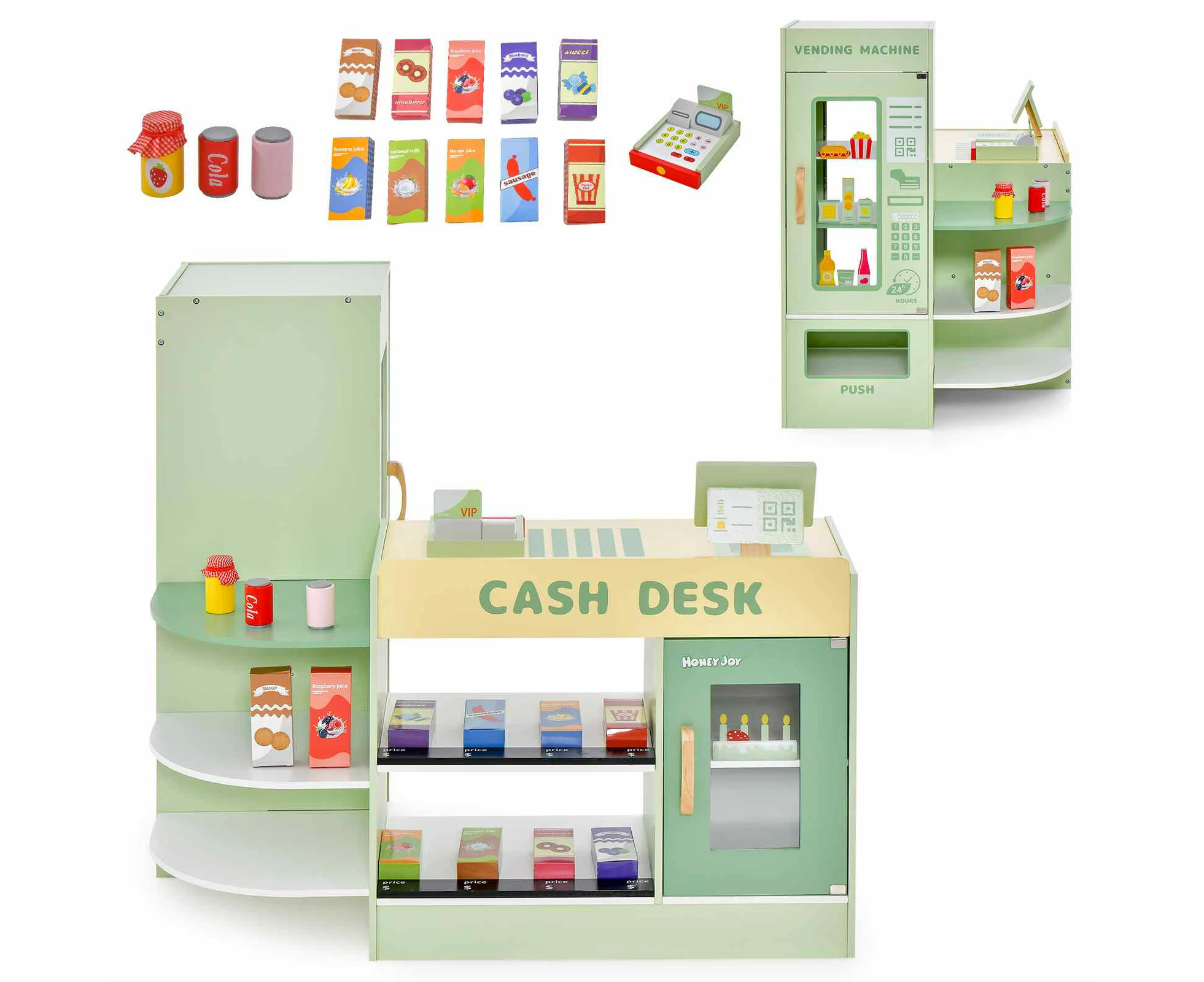 Costway Supermarket Playset Wooden Pretend Grocery Toy Shop w/Cash Register Boy Girl Birthday Gift