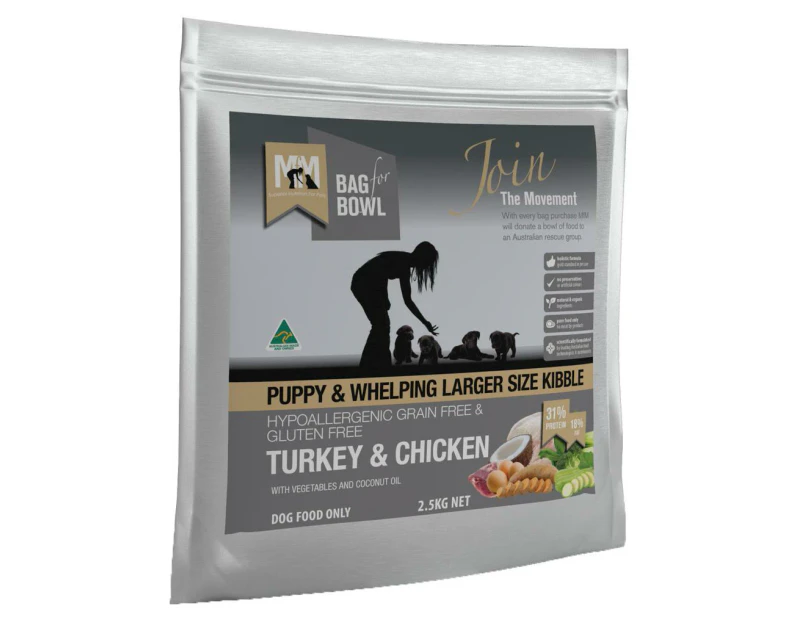 Meals For Mutts Grain Free Large Kibble Puppy Turkey & Chicken Dry Dog Food 2.5kg