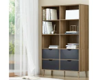 Artiss Bookshelf with 4 Drawers - MITZI Oak and Blue