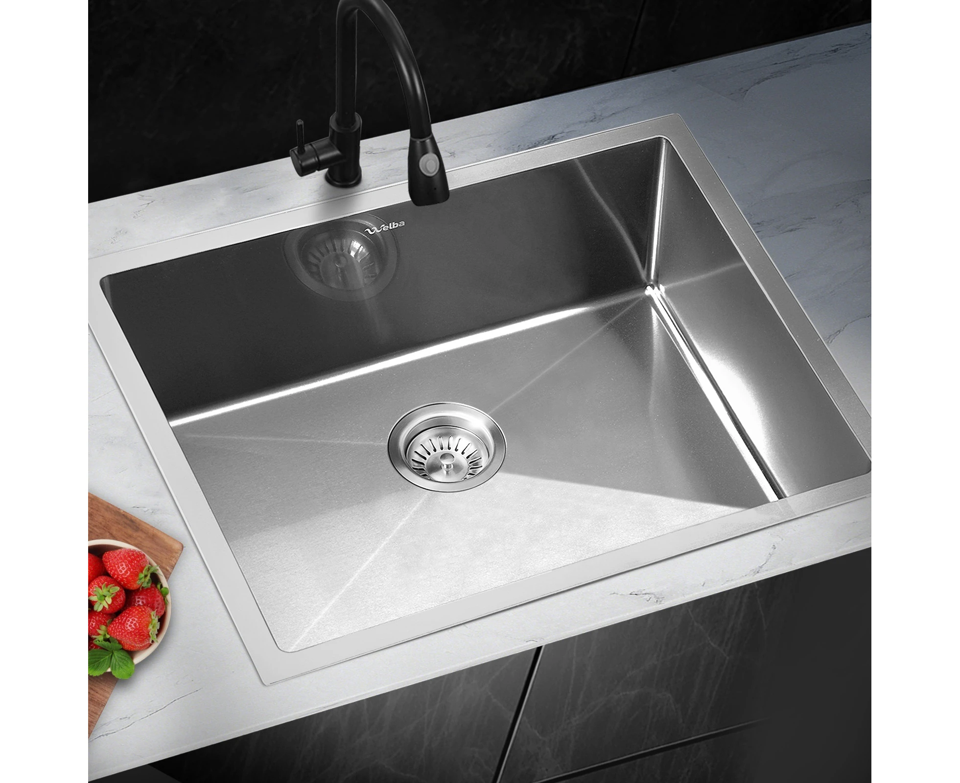 Welba Kitchen Sink 60X45CM Stainless Steel Single Bowl Basin With Waste Silver