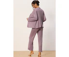 cheibear Solid Color 3pcs Loungewear Set - Purple - Purple