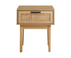 Bedside Table Table 1 Drawer Storage Cabinet Rattan Wood Nightstand