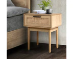 Bedside Table Table 1 Drawer Storage Cabinet Rattan Wood Nightstand