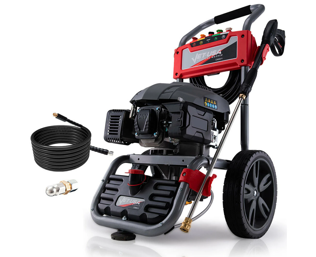 JET-USA 7HP 4800PSI Petrol High Pressure Washer Cleaner, Water Spray Gunrey, 30m Hose Drain Cleaner