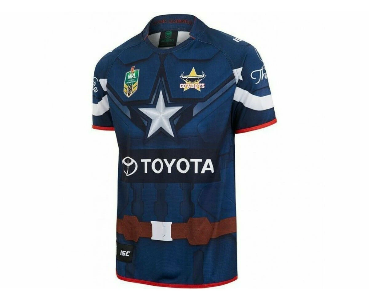 NQ Cowboys NRL Captain America Marvel Jersey Adults, Ladies Sizes ONLY!7