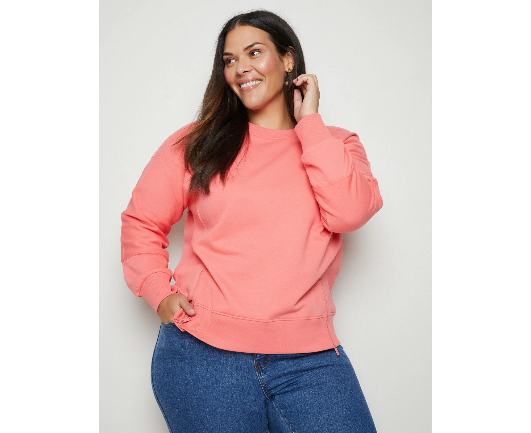 Autograph - Womens Plus Size - Jumper - Winter - Pink Cotton - Pullover / Sweater - Long Sleeve - Solid Coral - Length Regular - Casual Work Clothes