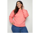 AUTOGRAPH - Plus Size - Womens Jumper -  Long Sleeve Zip Detail Sweatshirt - Coral