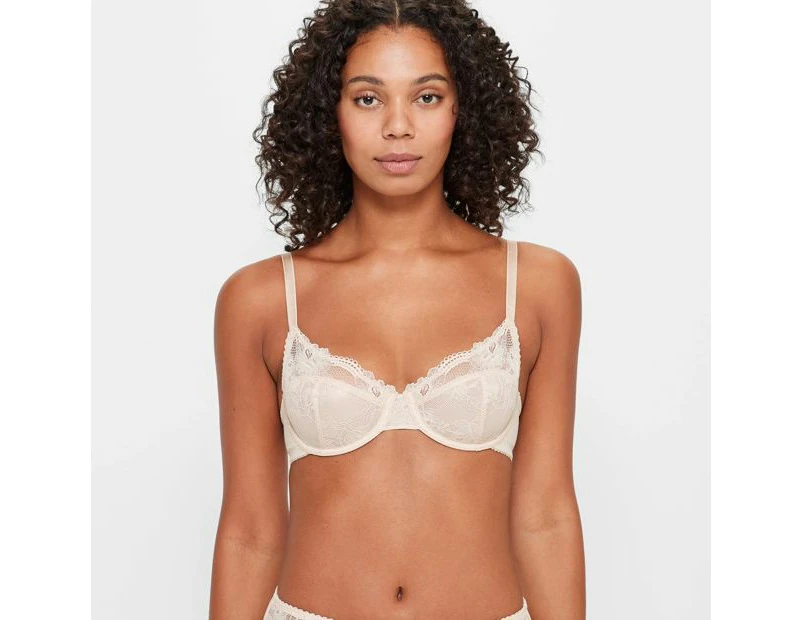Ribbed Cotton and Lace Underwire Soft Cup Bra - Black