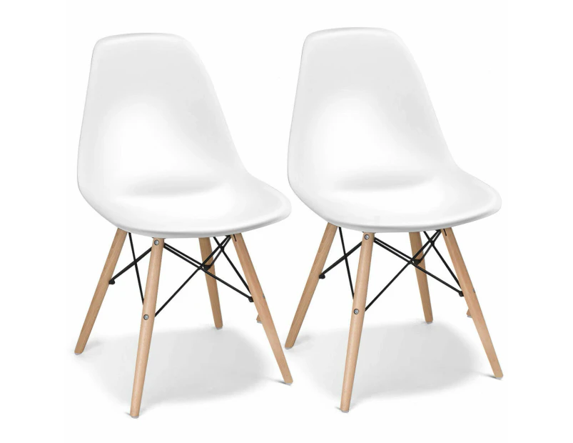 Giantex 2x Eames DSW Dining Chairs Modern Kitchen Armless Chairs w/Wood Legs Home Office Chair White