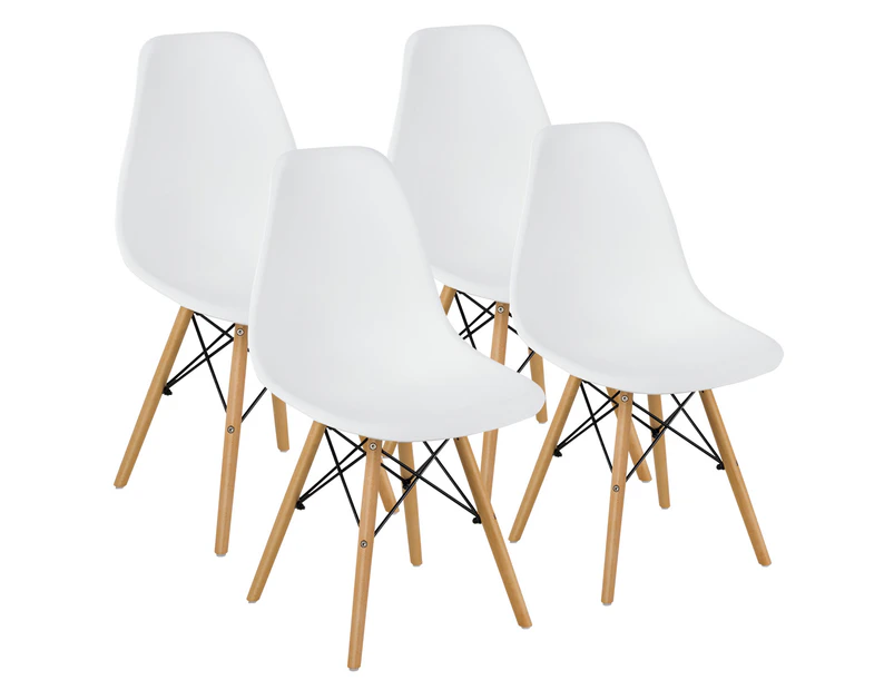 Giantex 4x Eames DSW Dining Chairs Modern Kitchen Armless Chairs w/Wood Legs Home Office Chair White