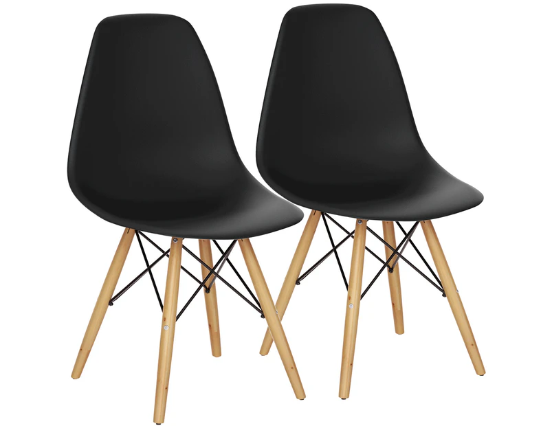 Giantex 2x Eames DSW Dining Chairs Modern Kitchen Armless Chairs w/Wood Legs Home Office Chair Black