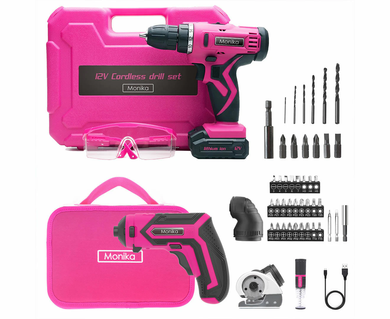 Monika Pink Tool Combo Cordless Drill Driver Electric Cutter Bottle Opener Screwdriver