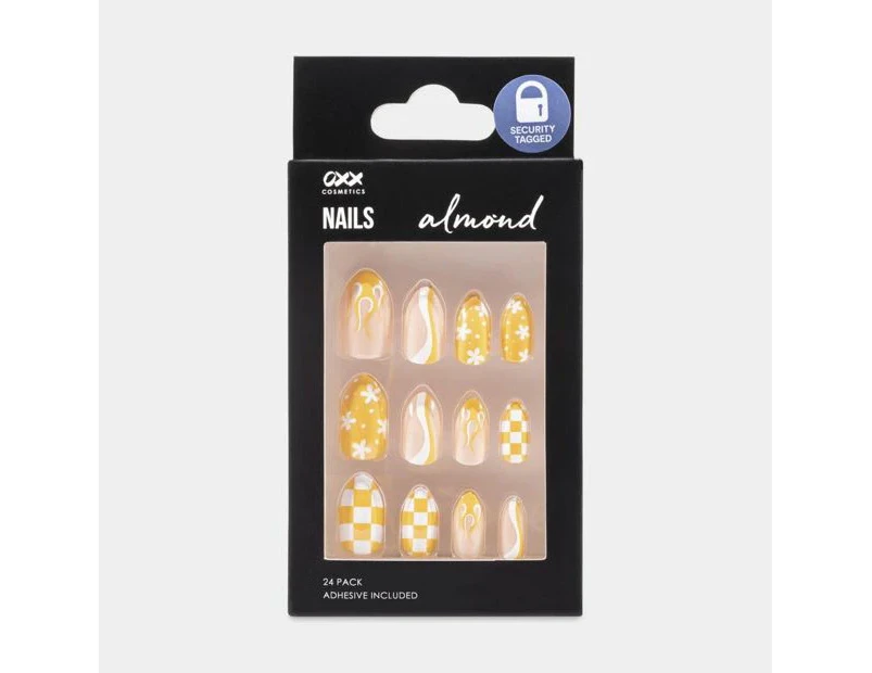 False Nails with Adhesive, 24 Pack, Almond Shape, Orange - OXX Cosmetics