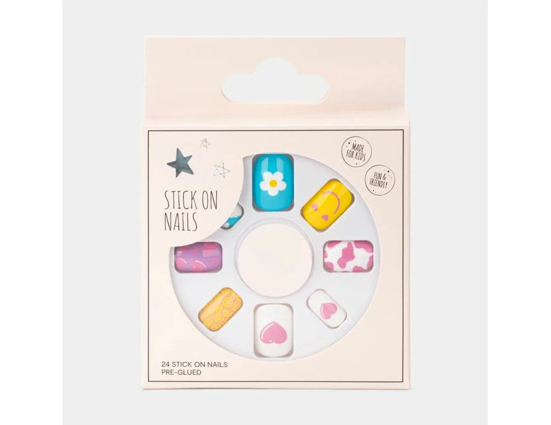Pre-Glued Stick-On Nails, 24 Pack, Rainbow Smiley - OXX Kids
