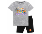 Space Jam Womens Short Sleeve Cycling Short Pyjama Set (Grey)