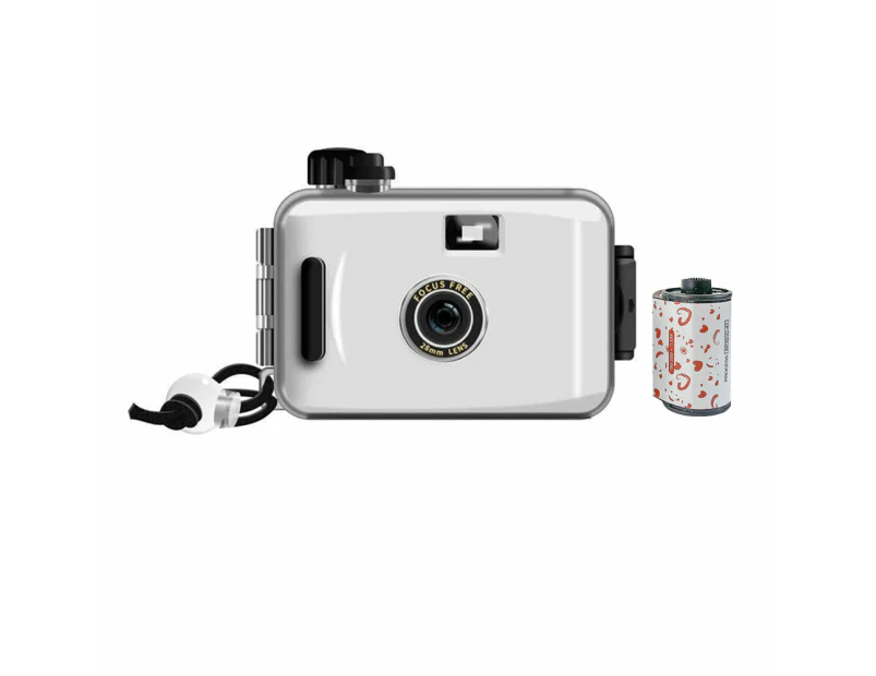 135Film Camera Retro Point-and-Shoot Camera with 12 Sheets 35mm Films Kids Toy White