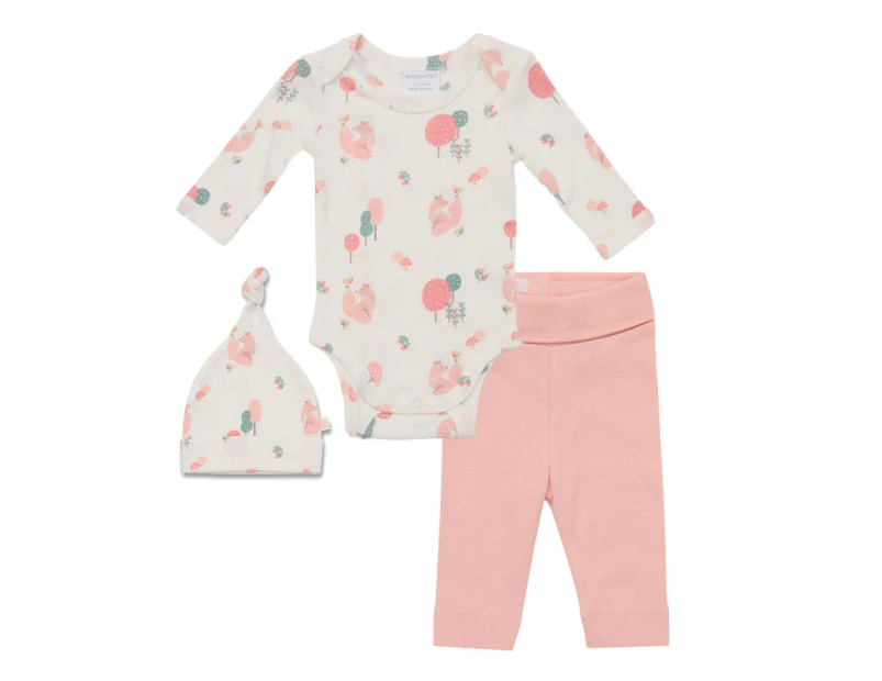 Marquise Baby Fox Cotton 3-Piece Set - Pink