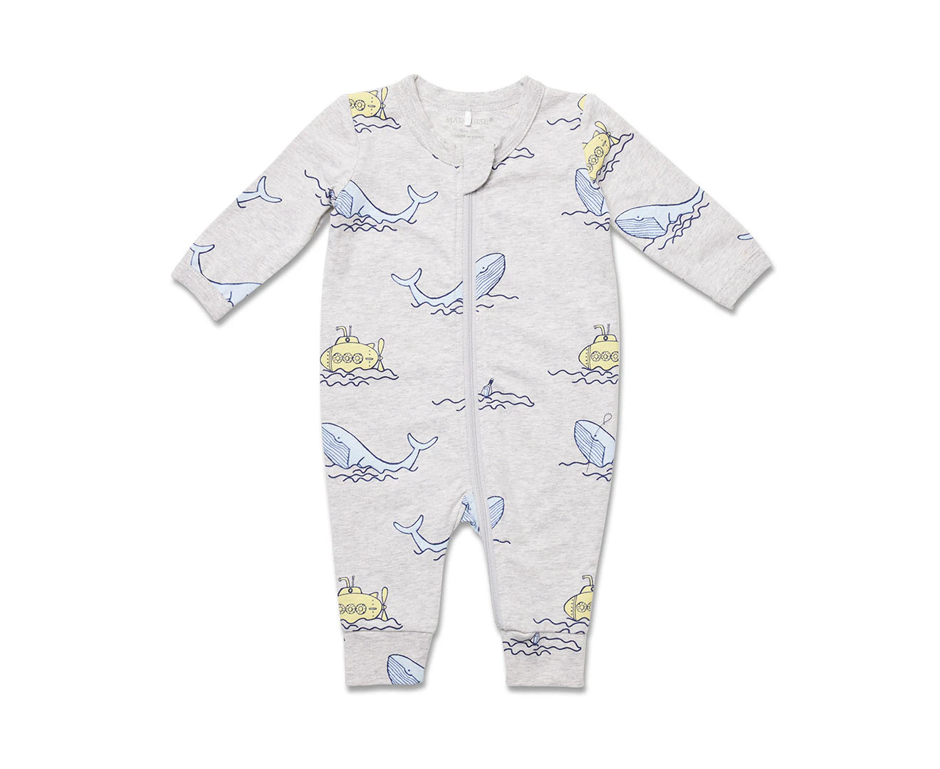 Marquise Baby Submarines Long Sleeve Footless Zipsuit - Grey Marle