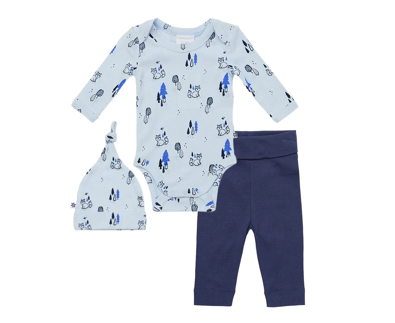 Marquise Baby Racoon Cotton 3-Piece Set - Blue