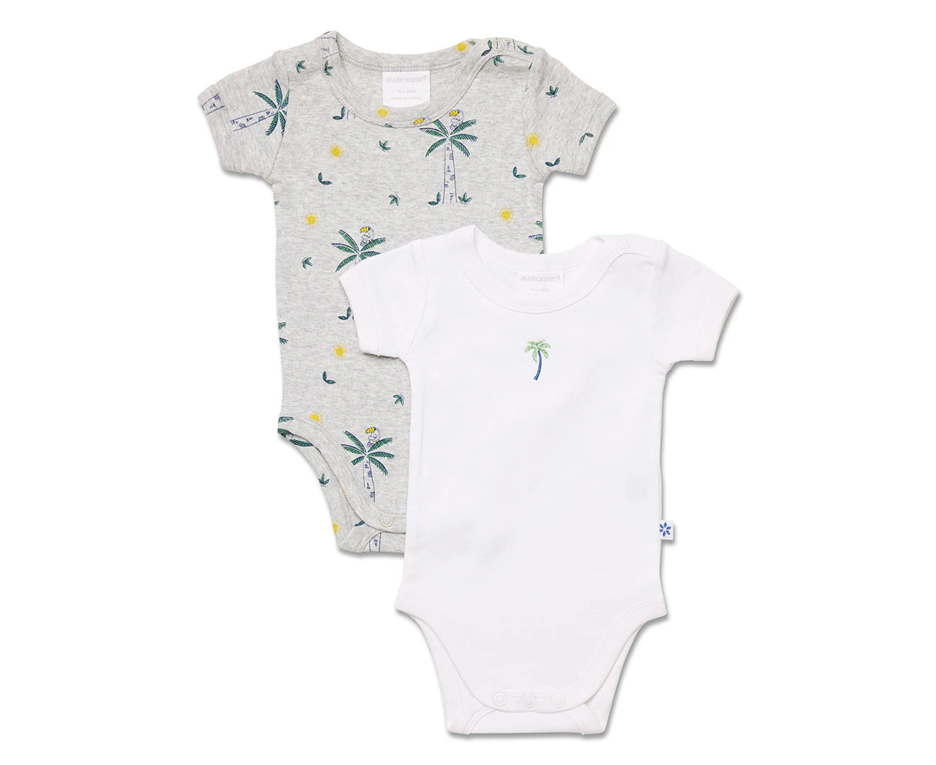 Marquise Baby Palm Print Bodysuit 2-Pack - White/Grey Marle