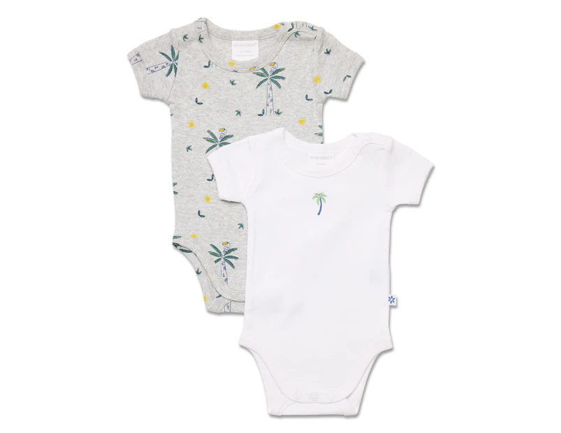 Marquise Baby Palm Print Bodysuit 2-Pack - White/Grey Marle