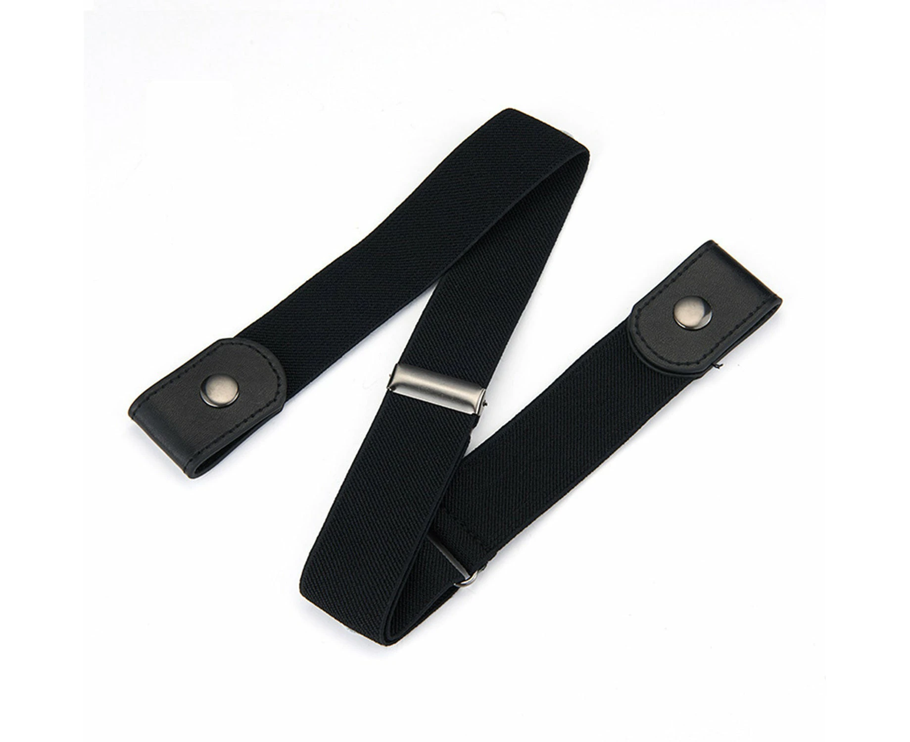 Belt Buckle Free Elastic Invisible Comfortable Women No Bulge Hassle Waist Jeans - Black