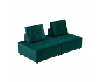 Foret 2pc Armless Seat Modular Extension Ottoman Couch Velvet Sofa 4 Colors - Green