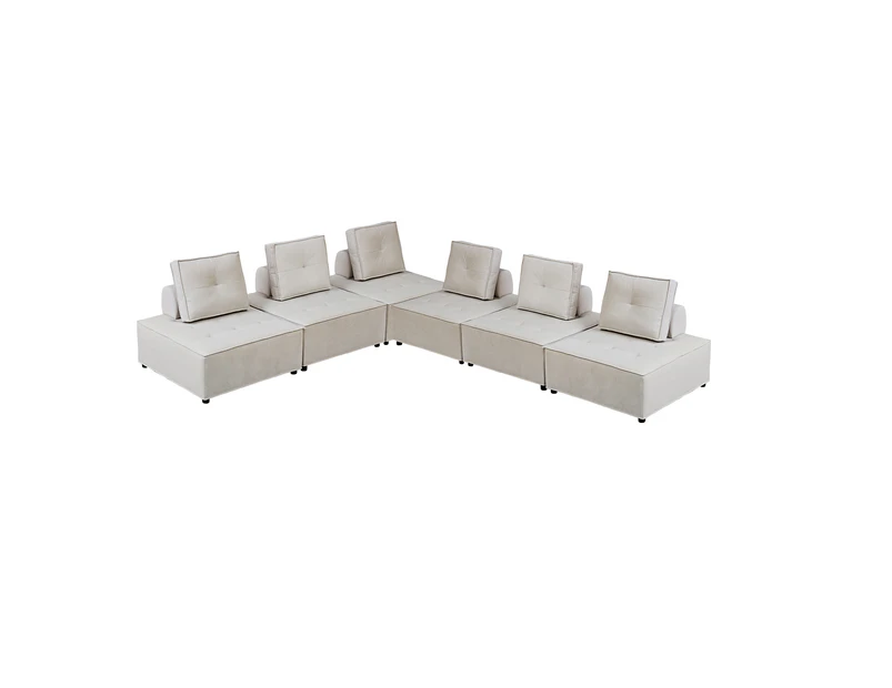 Foret 6pc Armless Seat Modular Extension Ottoman Couch Velvet Sofa 4 Colors - Beige