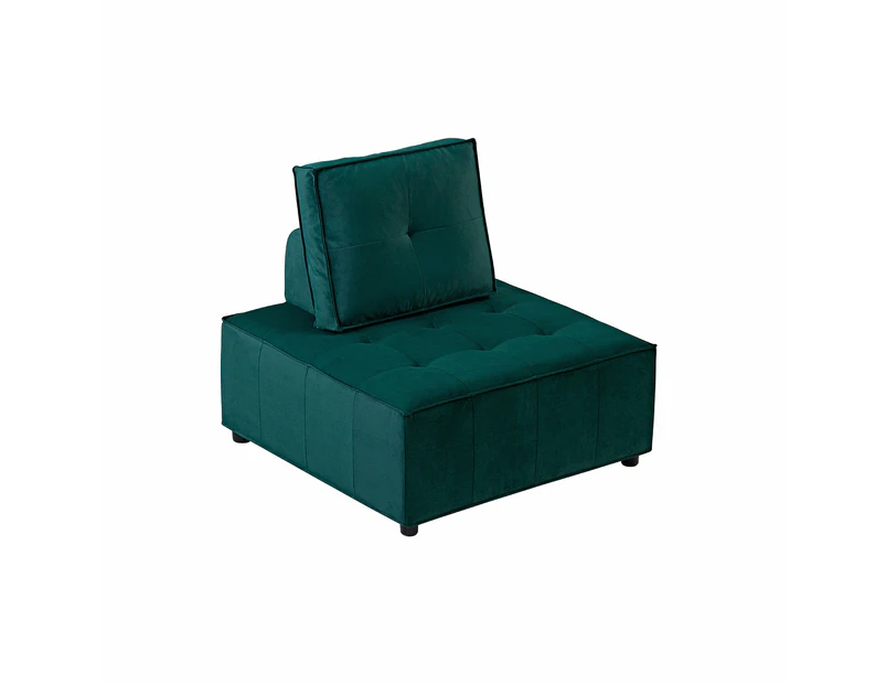 Foret 1pc Armless Seat Modular Extension Ottoman Couch Velvet Sofa 4 Colors - Green