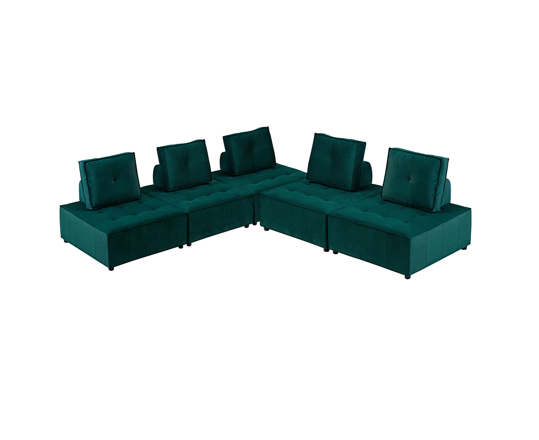 Foret 5pc Armless Seat Modular Extension Ottoman Couch Velvet Sofa 4 Colors - Green