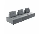 Foret 3pc Armless Seat Modular Extension Lounge Couch Velvet Sofa Light Grey