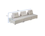 Foret 3pc Armless Seat Modular Extension Lounge Couch Velvet Fabrics Sofa Beige