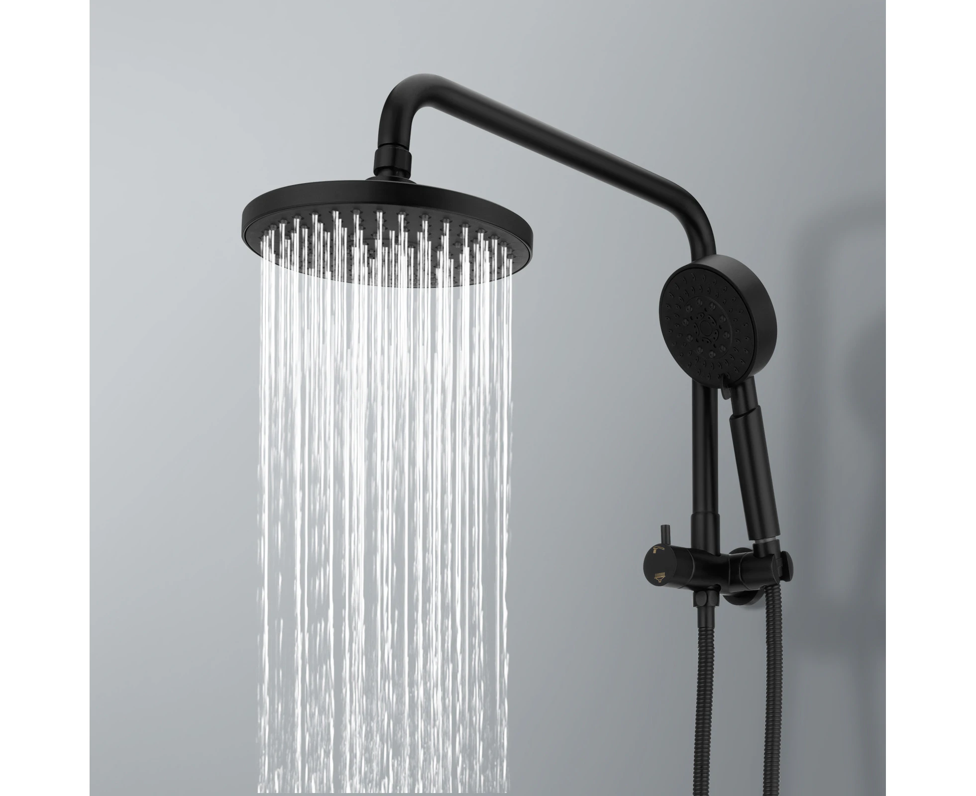 Rain Shower head 8" Round 5 Modes Handheld head Black WELS High Pressure