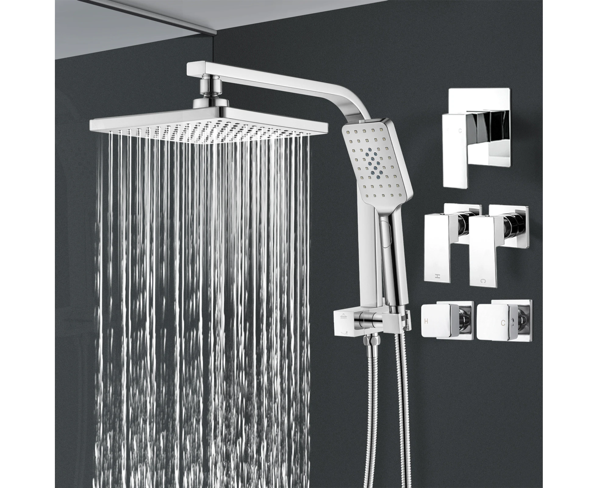 ACA Shower head Set 8" Rain Handheld Heads Square WELS High Pressure Shower mixer tap Chrome