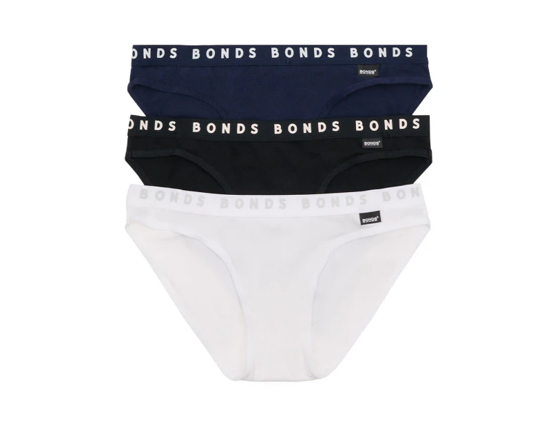 Bonds Girls' Hipster Bikini Briefs 3-Pack - Deep Arctic/Black/White